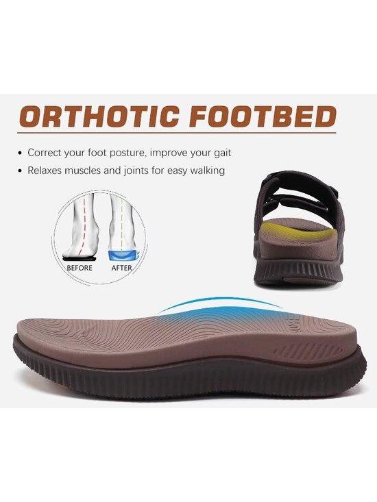 Men\'s Brown Athletic Thick Cushion Recovery Sport Slides Orthotic Sandal Shoes main image 4